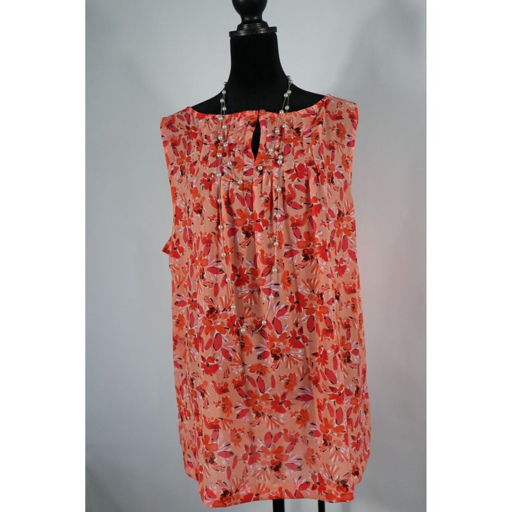 Loft Women's Floral Chiffon‎ Sleeveless Blouse XL Pink/Red